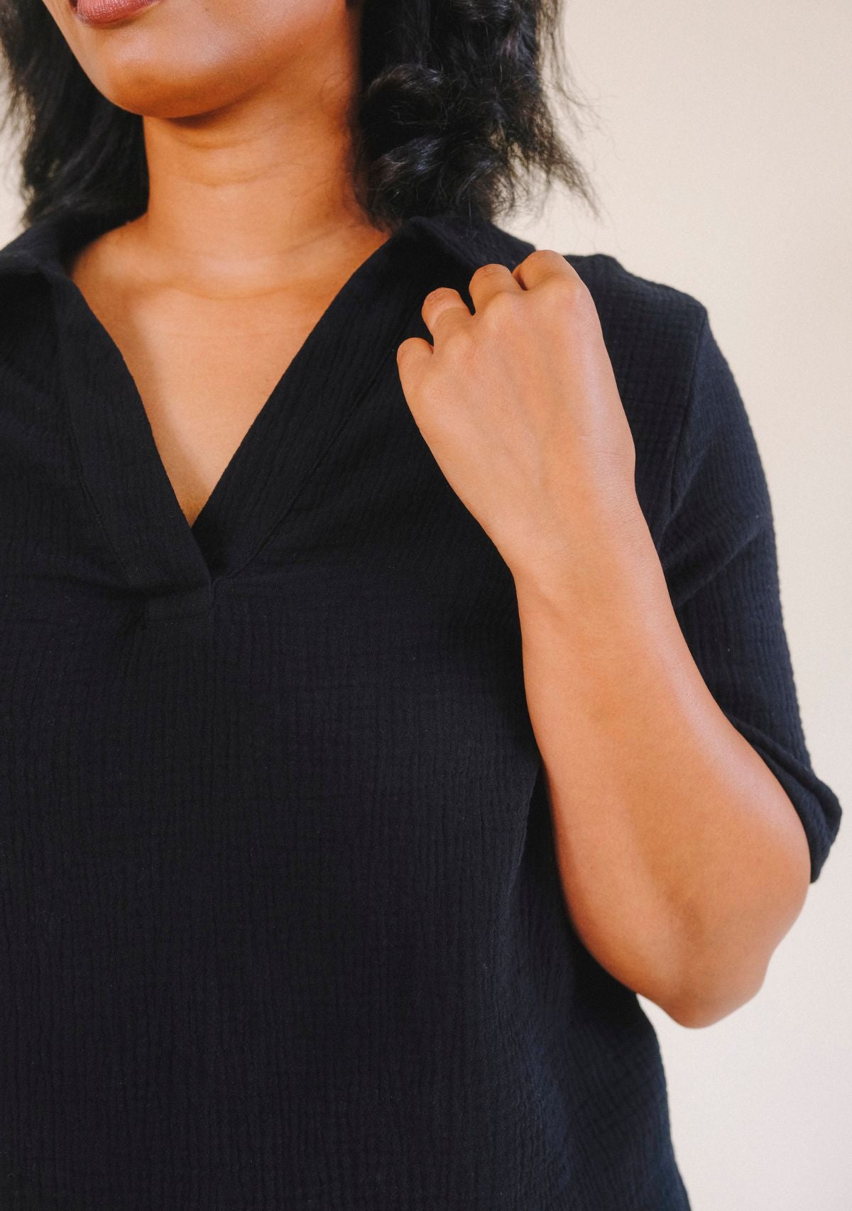 Poplinen x Simone Women's Organic Cotton Gauze Summer Shirt color Black sizes XS-3X made ethically in California