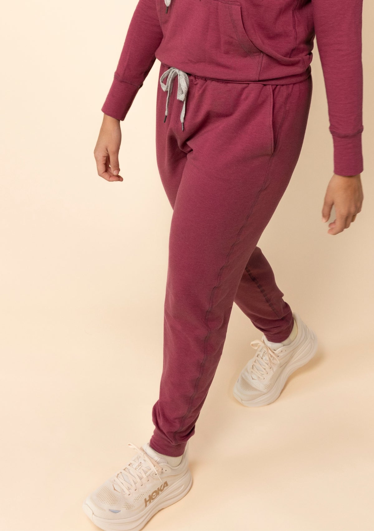 Burnt Rose Cozy Cuffed Joggers for women sizes XS-3X made in America from organic cotton french terry and tencel. 