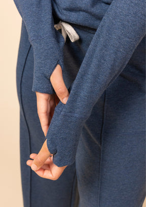 Women's Navy Hoodie Sweatshirt sustainable, extra soft, size inclusive, made in America.