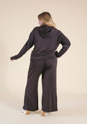 Plus size women's modal wideleg joggers in color Dark Chocolate sizes 1X-3X