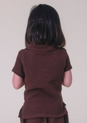 Summer Organic Cotton Gauze Toddler Matching Set color Brown. Sustainable clothes for toddlers made in California.