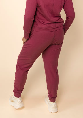 Burnt Rose Cozy Cuffed Joggers for women sizes XS-3X made in America from organic cotton french terry and tencel. 