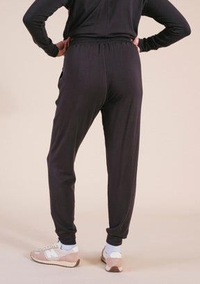 Classic Cuffed Women's Joggers in dark brown. Drawstring and side slit pockets. Made in sizes XS-3X 