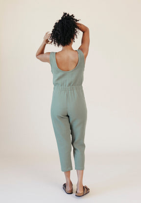 Women's Organic Cotton Gauze Jumpsuit Sage Green size XS-3X made in the USA