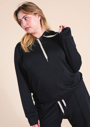 Women's Modal Black Hoodie with drawstrings sizes XS-3X eco-friendly made in the USA