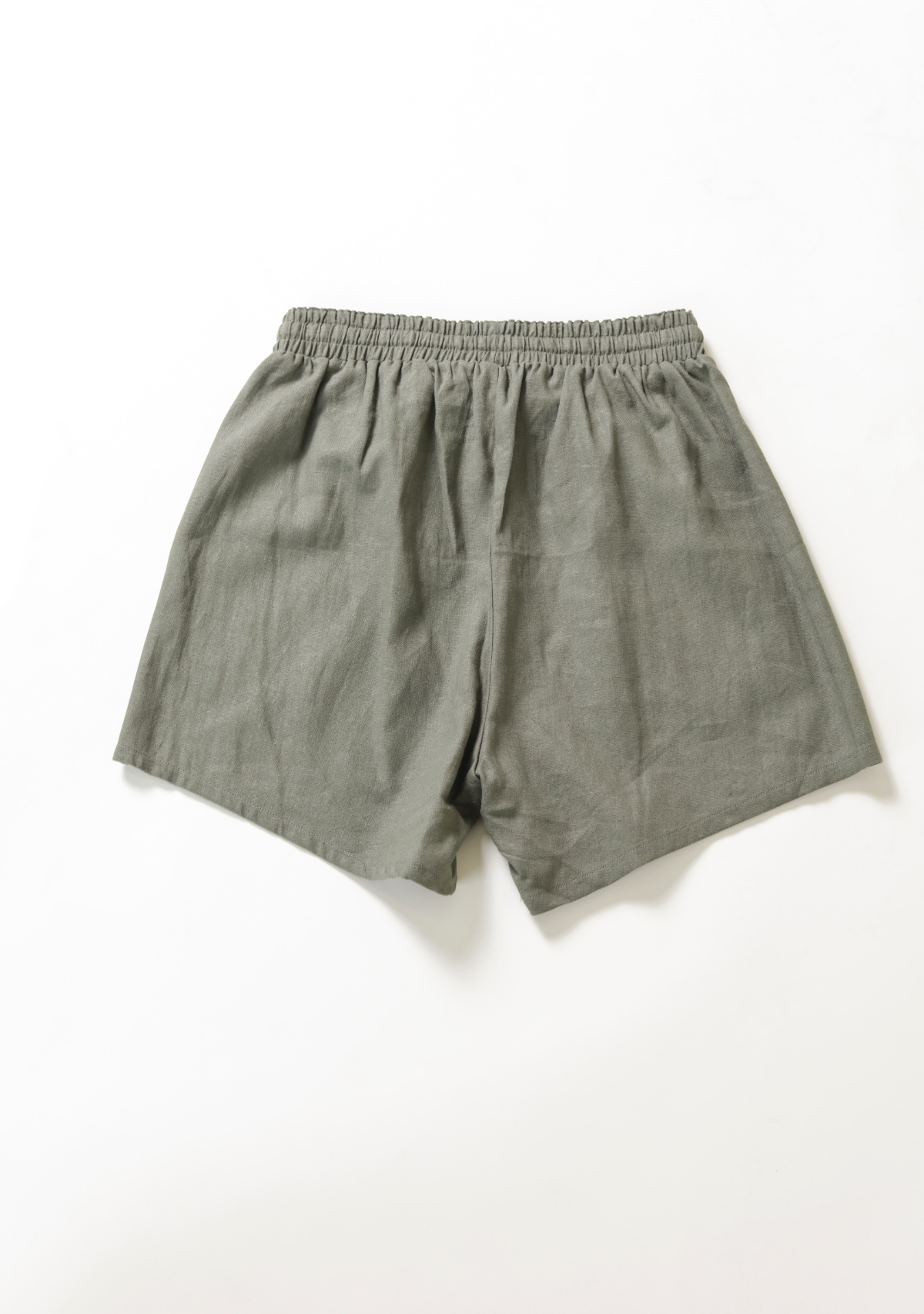 Women's cinched linen shorts with drawstring sizes XS-3X. Women's Linen Shirt and Shorts Set color black and olive