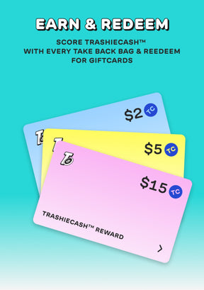 Donate sustainably. Get rewarded.
Send us your unwanted clothes, shoes, handbags, accessories, and home textiles and earn TrashieCash™ back for every Take Back Bag you return. 

Clean out items in any condition
Keep your clothes out of landfill
Free, easy return shipping via UPS