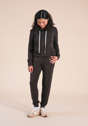 Soft and cozy Dark Brown Women's Hoodie with drawstrings sizes XS-3X made in America