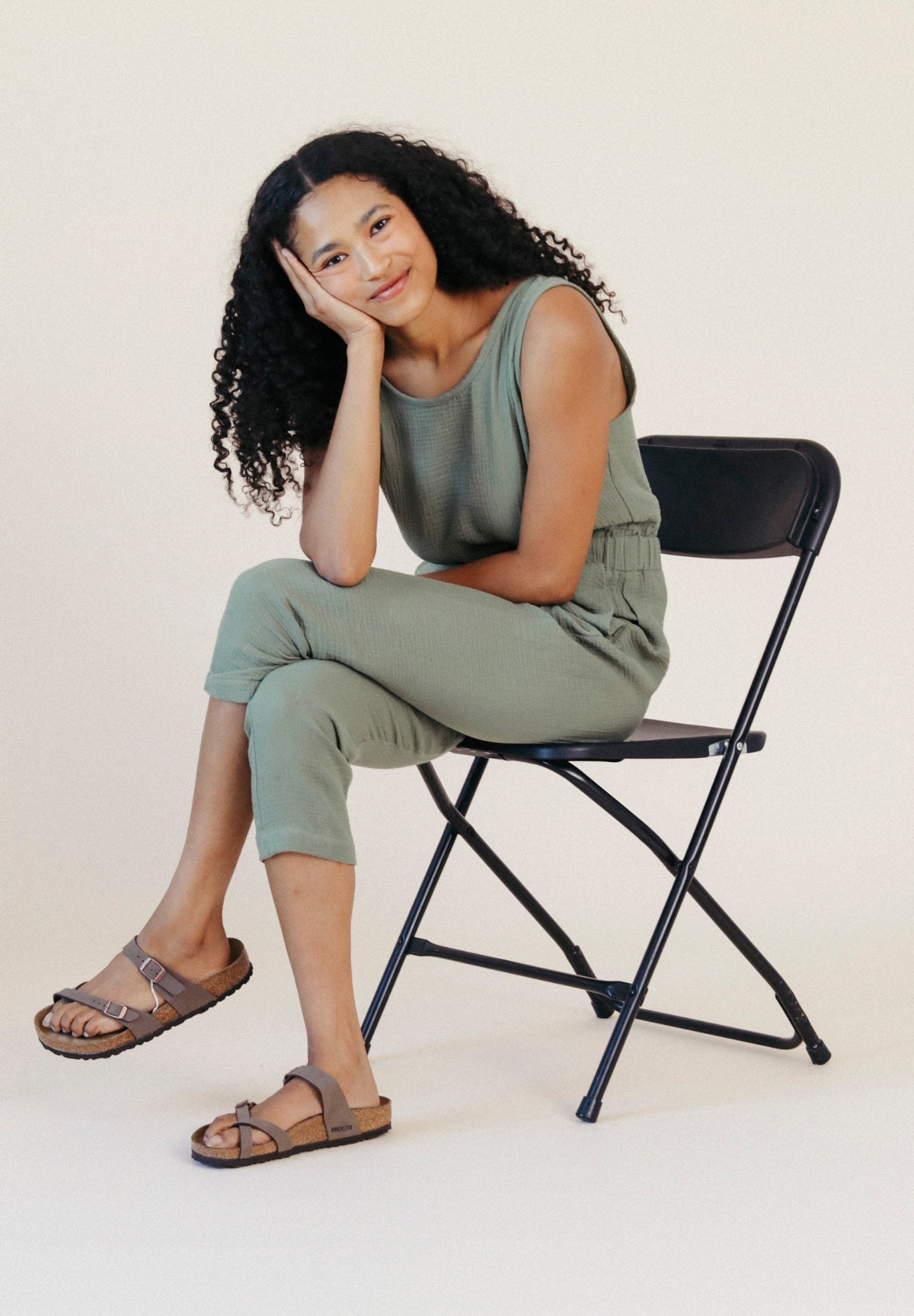 Women's Organic Cotton Gauze Jumpsuit Sage Green size XS-3X made in the USA