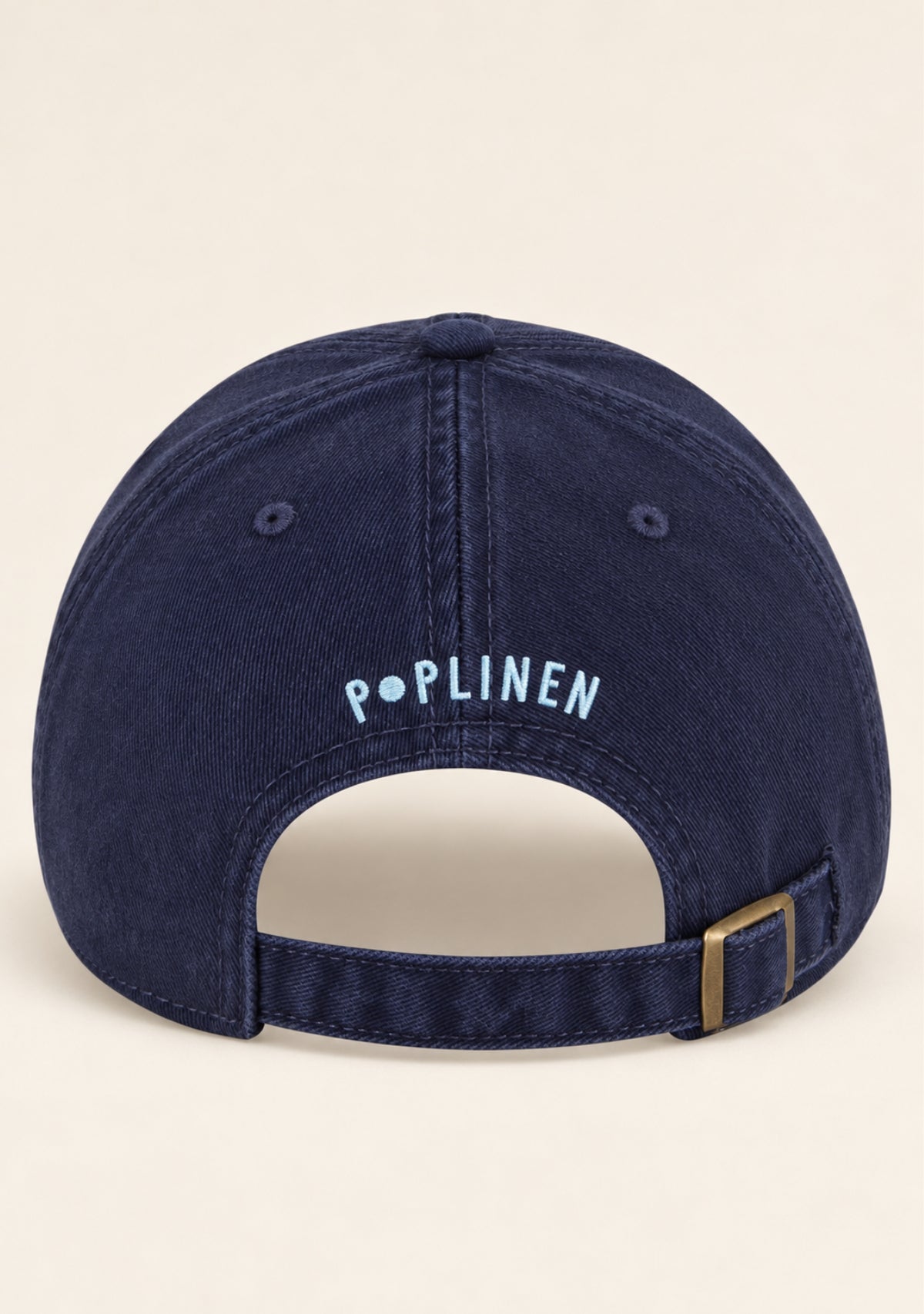 adjustable, brass snap button navy baseball cap women poplinen logo