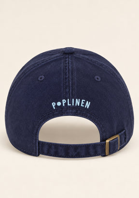 adjustable, brass snap button navy baseball cap women poplinen logo