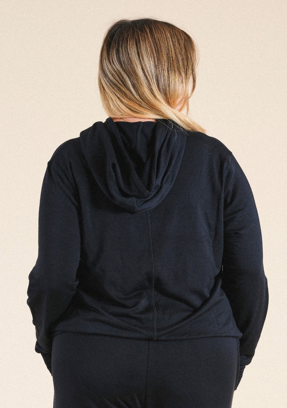 Women's Modal Black Hoodie with drawstrings sizes XS-3X eco-friendly made in the USA