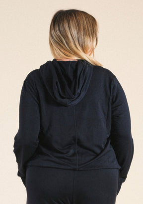 Women's Modal Black Hoodie with drawstrings sizes XS-3X eco-friendly made in the USA