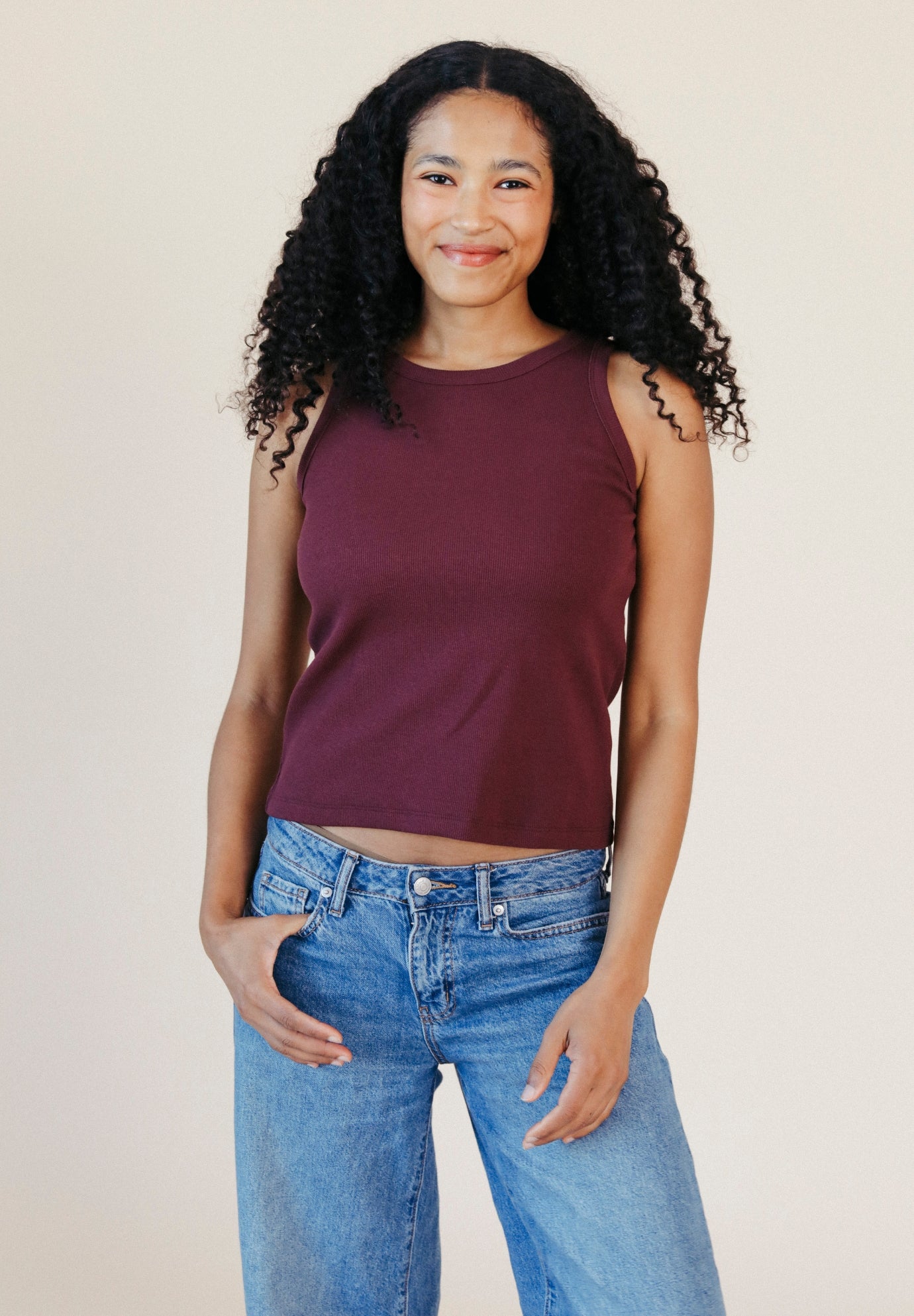 Charlie Ribbed Organic Cotton Tank - Port
