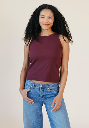 Charlie Ribbed Organic Cotton Tank - Port
