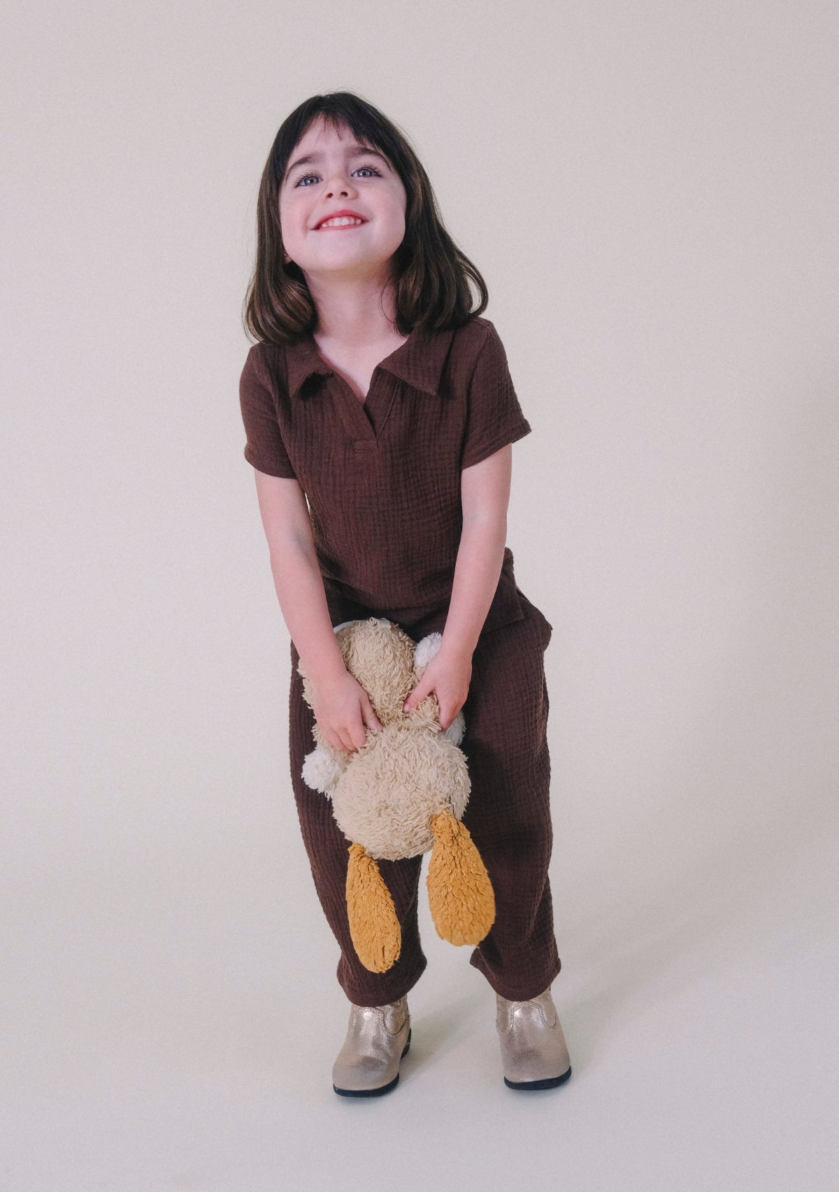 Summer Organic Cotton Gauze Toddler Matching Set color Brown. Sustainable clothes for toddlers made in California.
