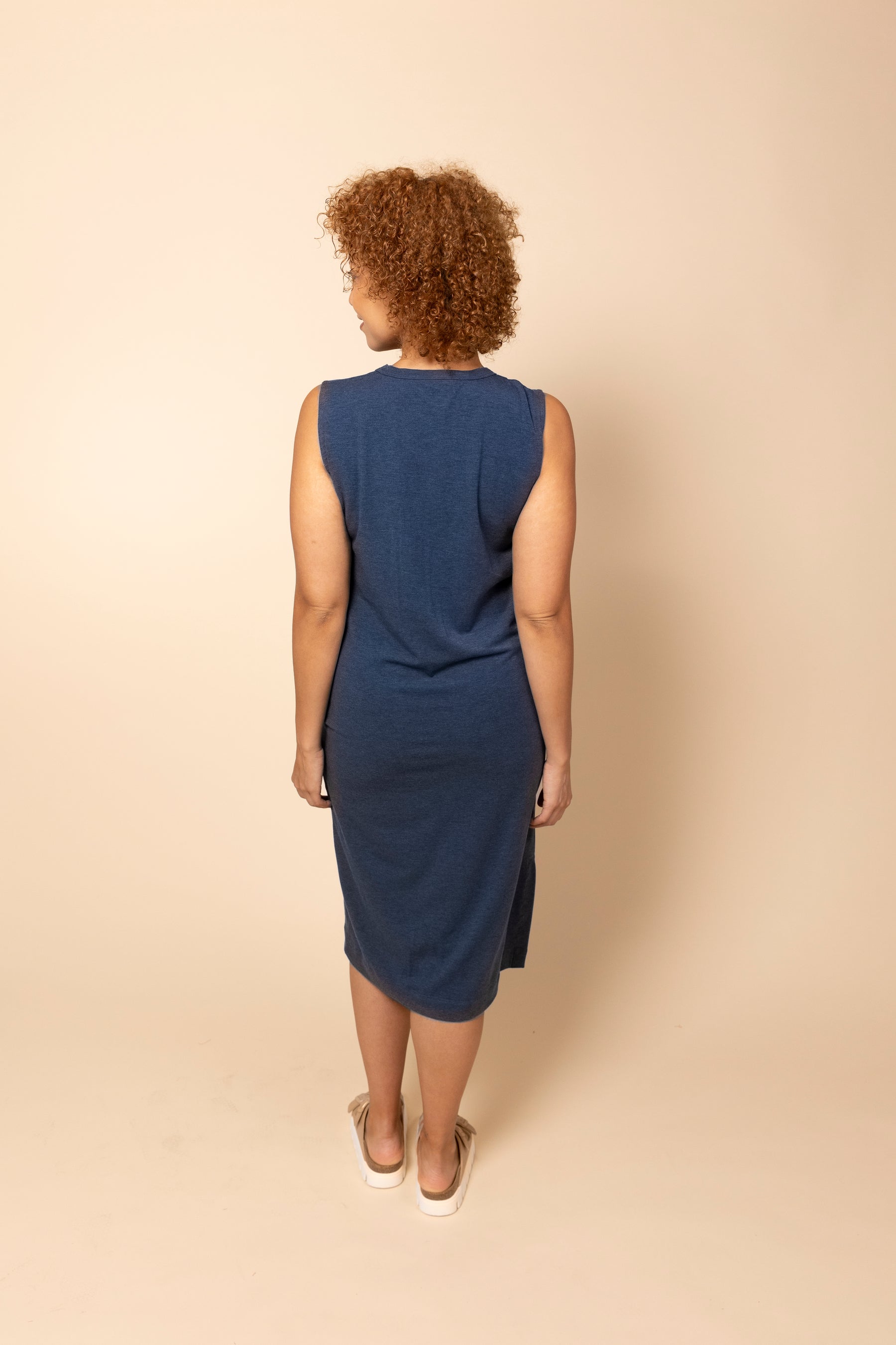 Women's navy tank jersey dress sizes XS-3x, size inclusive and plus size.