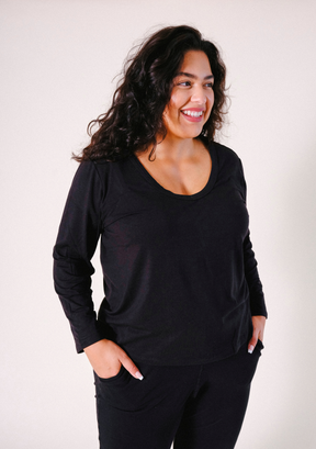 Women's Bamboo jersey Pajama Top black sizes X-3X 