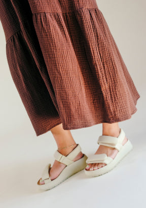 Teresa Tiered Tank Dress in Brown, made from premium Organic Cotton Double Gauze and sewn in Los Angeles, California sizes XS-3X 
