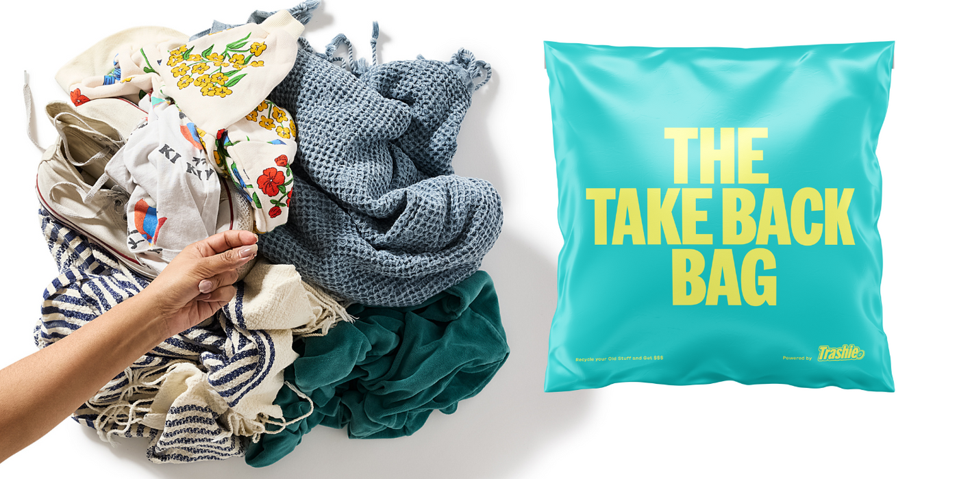The Take Back Bag Poplinen he Take Back Bag is here to start a circular revolution and end fashion waste. Here’s what to do: order a Take Back Bag, clean out your closet, and send us your filled bag. You'll earn $20 in Closet Cash credit towards your next purchase for every Take Back Bag you ordered