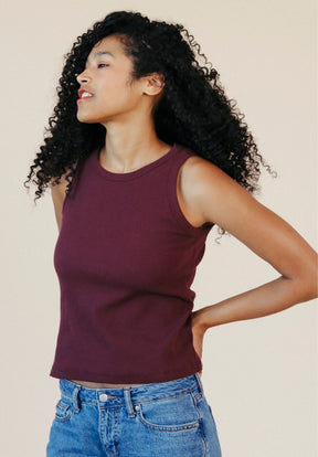 Charlie Ribbed Organic Cotton Tank - Port