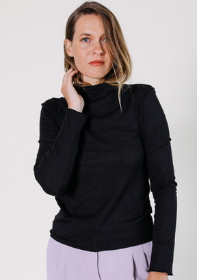 Ribbed Black Turtleneck Modal Fabric Sizes XS-3X