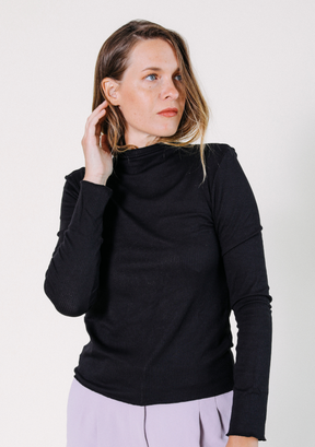 Ribbed Black Turtleneck Modal Fabric Sizes XS-3X