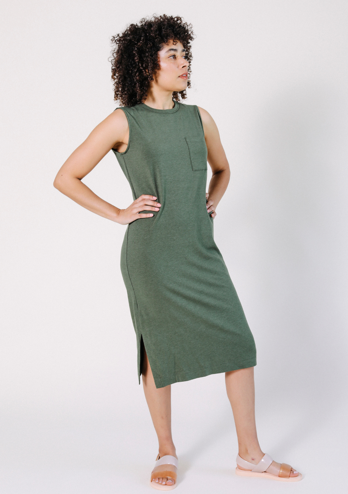 Tank Dress made from TENCEL™ and Organic Cotton Jersey sizes XS-3X color moss green