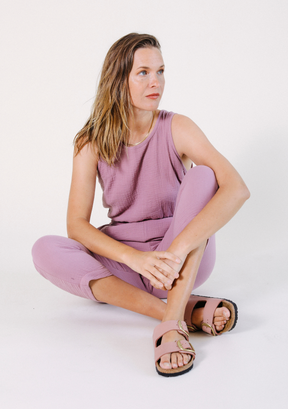 Women's Tank Jumpsuit made from 100% Organic Cotton Gauze Ginger Pink Sizes XS-3X