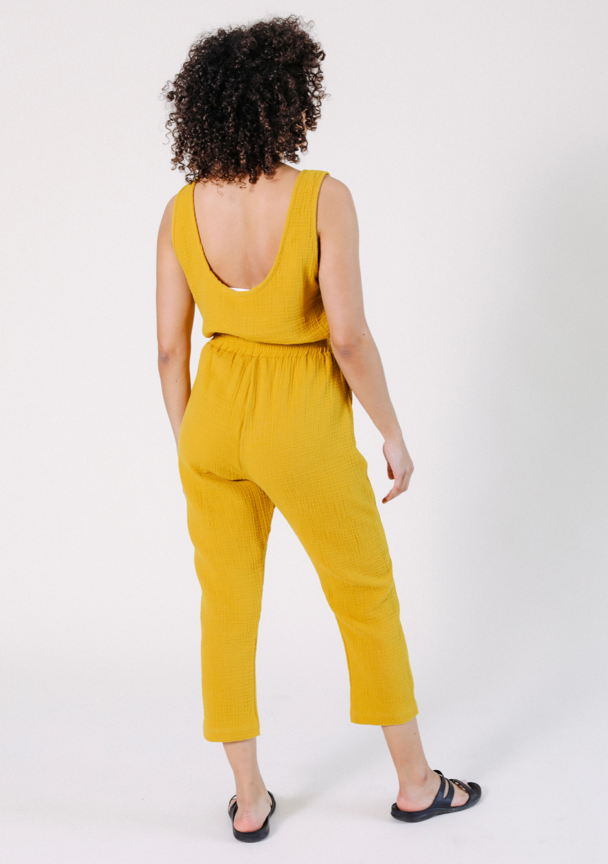 Women's Tank Jumpsuit made from 100% Organic Cotton Gauze Golden Yellow Sizes XS-3X
