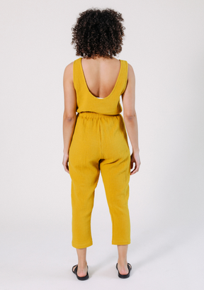 Women's Tank Jumpsuit made from 100% Organic Cotton Gauze Golden Yellow Sizes XS-3X