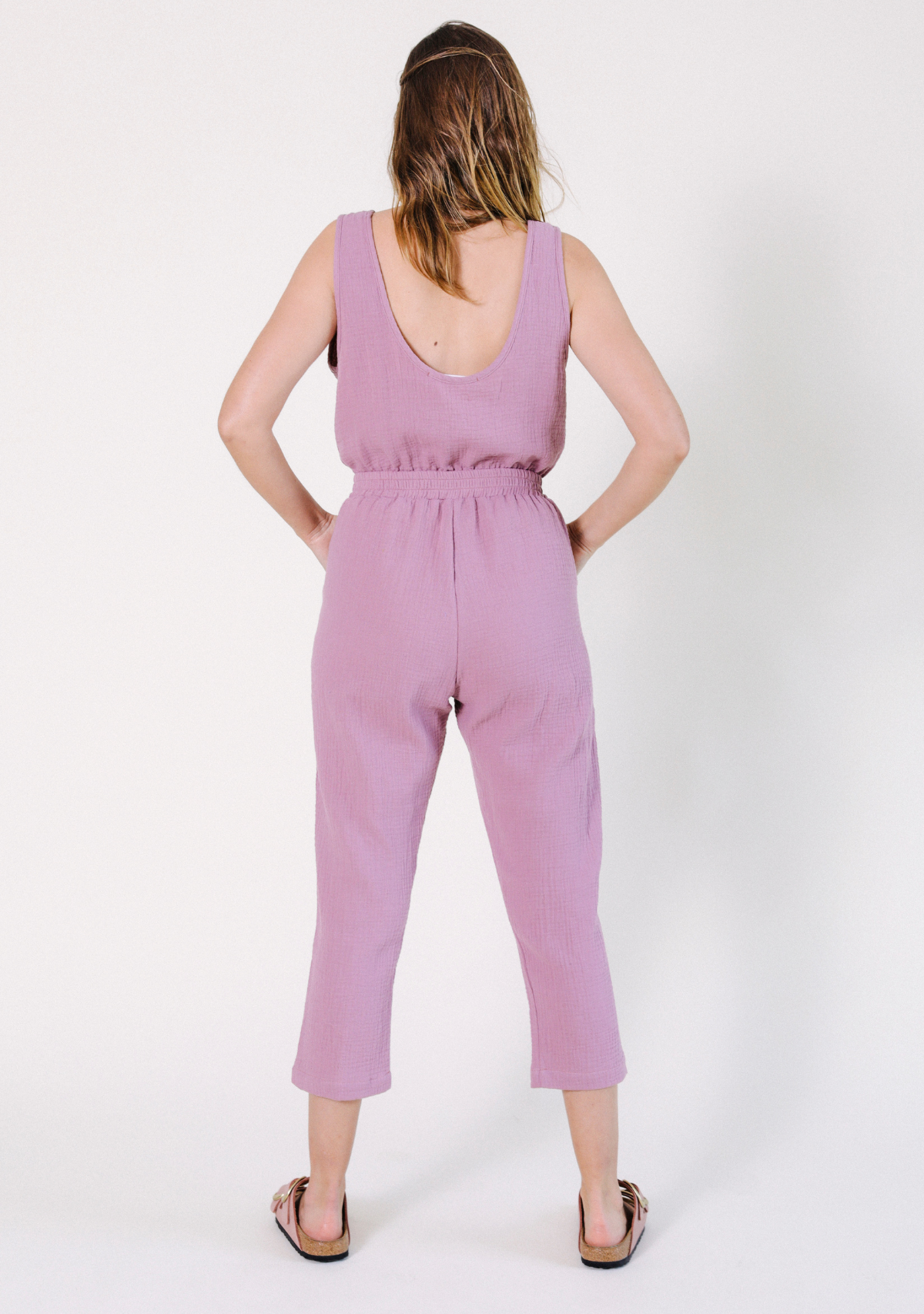 Women's Tank Jumpsuit made from 100% Organic Cotton Gauze Ginger Pink Sizes XS-3X