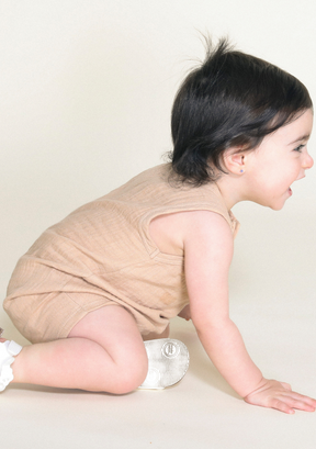 100% Organic Cotton Gauze Baby Onesie Beige