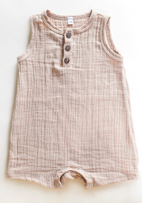 100% Organic Cotton Gauze Baby Onesie Beige