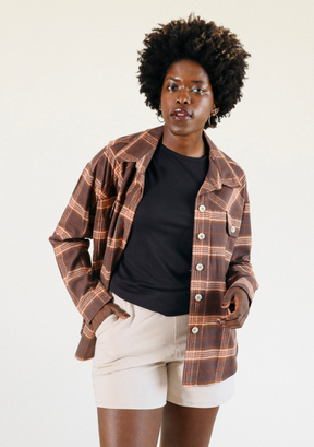 Juno Heirloom Flannel Shacket - Cocoa