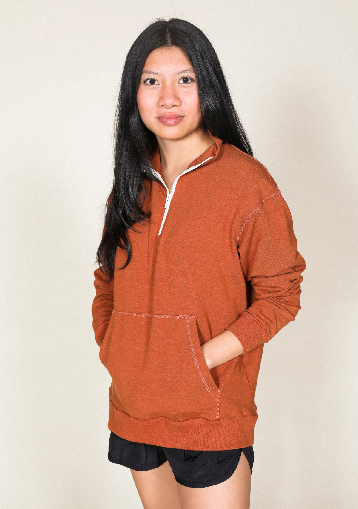Organic Cotton Zip Collar Sweatshirt with front pouch