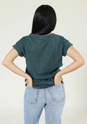 Poplinen Women's Jane Cuffed Hemp Tee - Pine XS-3X