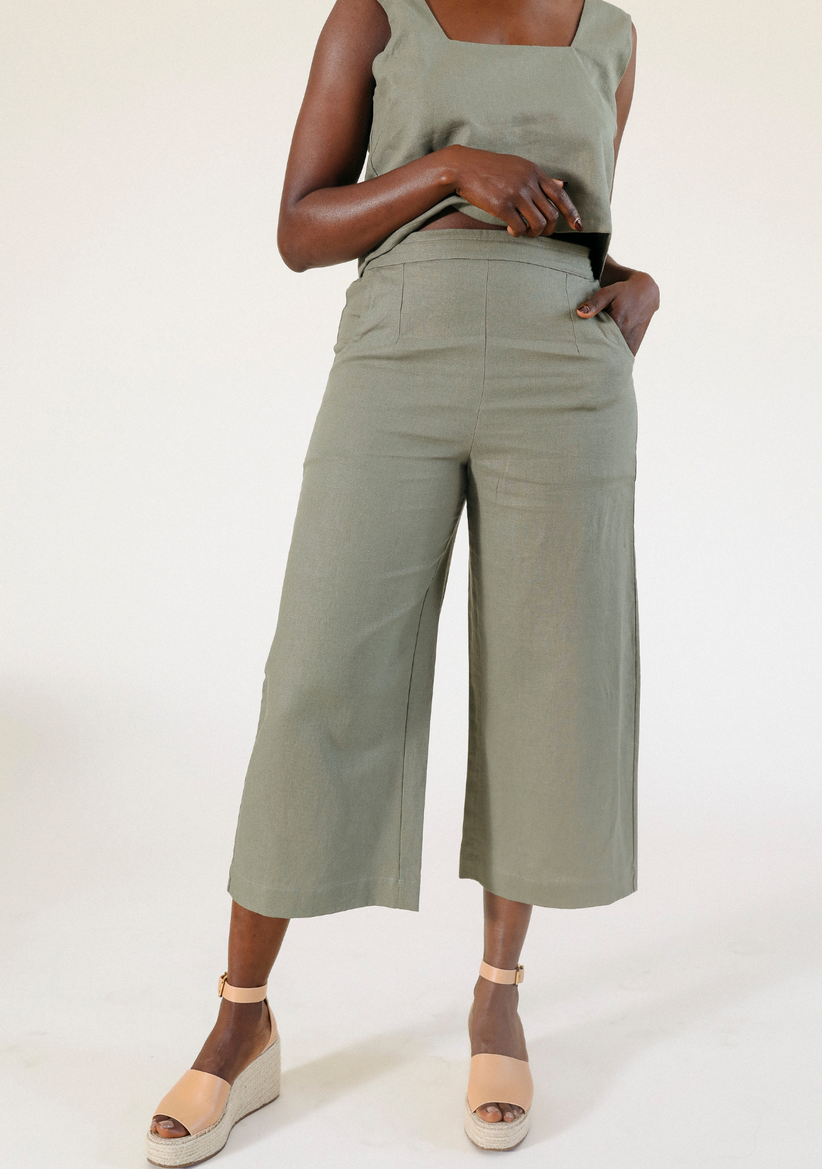 women's linen pant size XS-3X size inclusive color olive